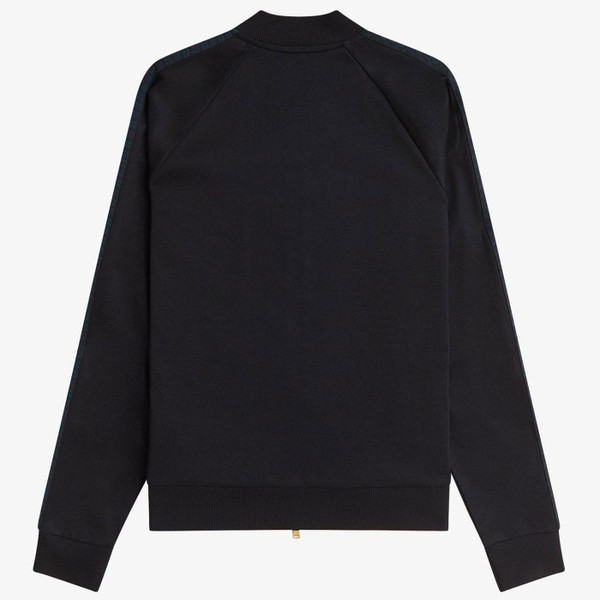 Fred Perry Blackwatch Tartan Taped Track Top in Black pictured from back