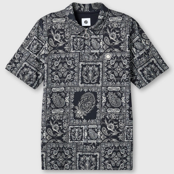 Pretty Green Mod Patchwork Paisley Zip Polo Shirt in Black