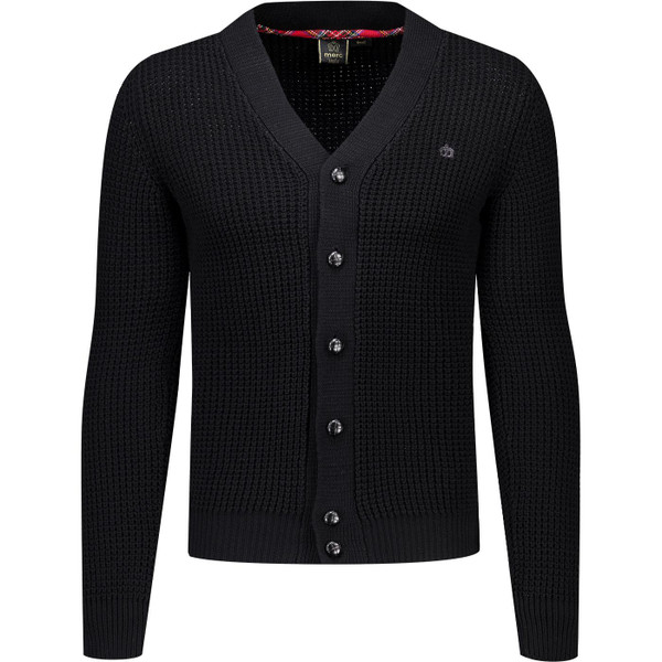 merc london mens grayson 70s waffle knit button through vneck cardigan black