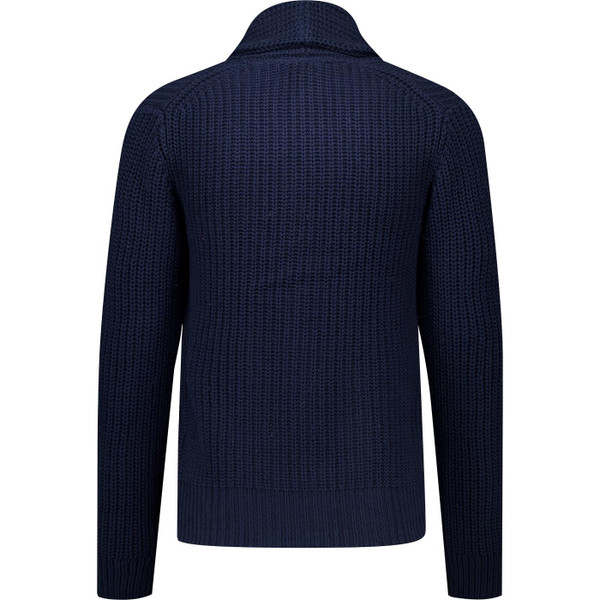merc london mens tampere chunky wool blend ribbed knit button through shawl cardigan navy