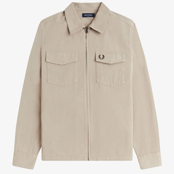 Fred Perry Men's Mod Zip Through Twill Overshirt in Warm Oat M9833 Z19