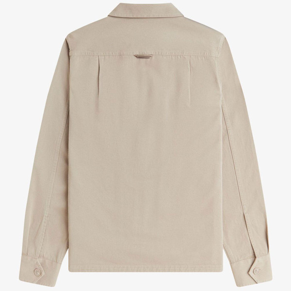 Fred Perry Men's Mod Zip Through Twill Overshirt in Warm Oat M9833 Z19 pictured from back