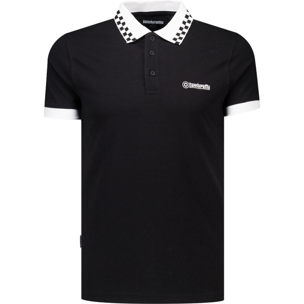 lambretta mens retro 70s ska checker collar pique polo tshirt black
