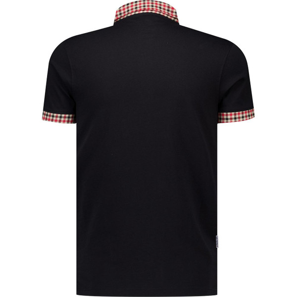 lambretta mens retro mod gingham collar jersey polo tshirt black