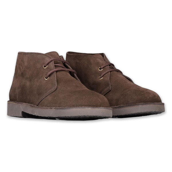 Roamers Men's Mod Suede Desert Boots in Dark Brown M467DBS pictured from side both boots