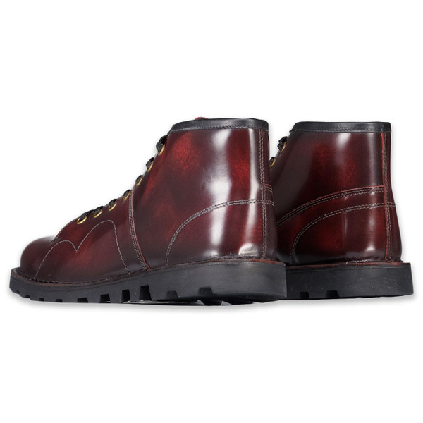 Grafters Men's Mod Brush Off Leather Monkey Boots in Bordeaux B430M both boots from back