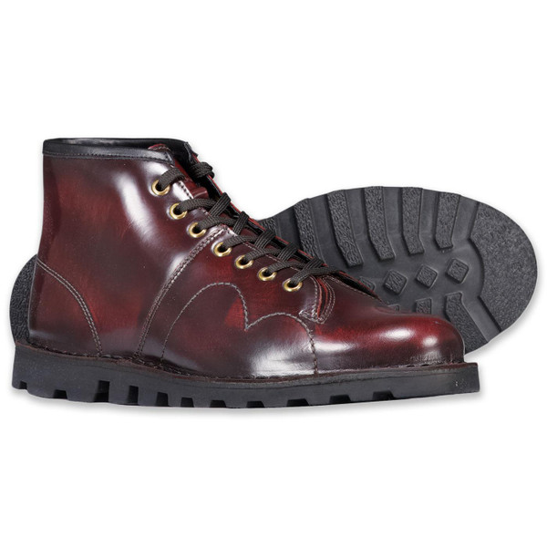 Grafters Men's Mod Brush Off Leather Monkey Boots in Bordeaux B430M outsole picture