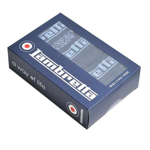 Lambretta 3 Pack Paisley and Retro Stripe Boxer Shorts in Navy picture of box