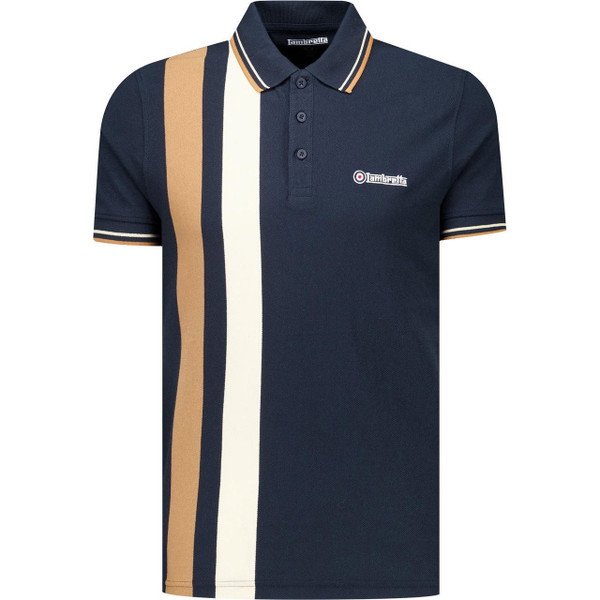 Lambretta Retro Vertical Stripe Twin Tipped Polo in Navy