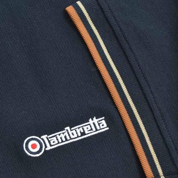 Logo on Lambretta Retro Vertical Stripe Twin Tipped Polo