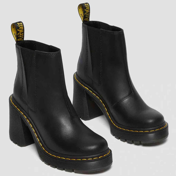 Dr Martens Women's Spence Leather Flared Heel Retro Chelsea Boots in Black 26440001 Dr Martens Women's Spence Leather Flared Heel Retro Chelsea Boots in Black 26440001