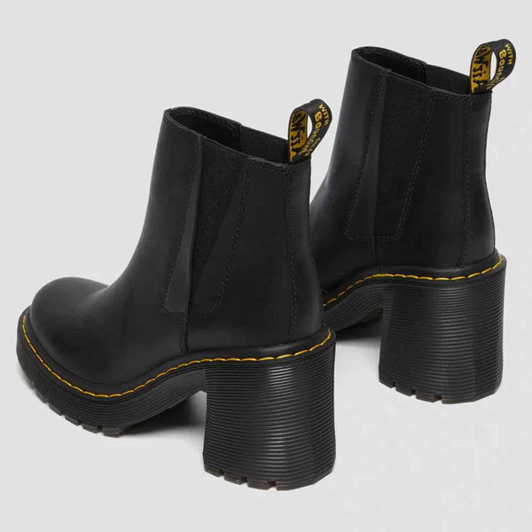 Dr Martens Women's Spence Leather Flared Heel Retro 70s Chelsea Boots in Black 26440001 Dr Martens Women's Spence Leather Flared Heel Retro 70s Chelsea Boots in Black 26440001