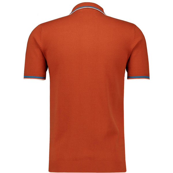 Madcap England Cannon Mod Grid Check Knitted Zip Through Polo in Cinnamon Stick back picture Madcap England Cannon Mod Grid Check Knitted Zip Through Polo in Cinnamon Stick back picture