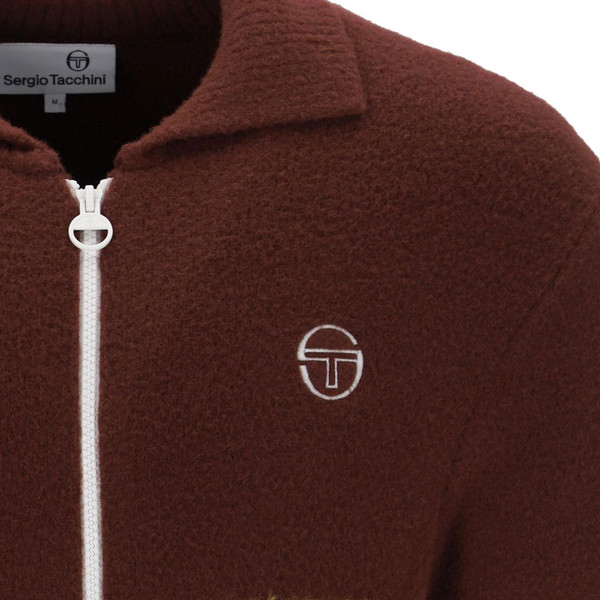Sergio Tacchini Orion Brushed Knit Retro Track Top in Bitter Chocolate close up on collar Sergio Tacchini Orion Brushed Knit Retro Track Top in Bitter Chocolate close up on collar
