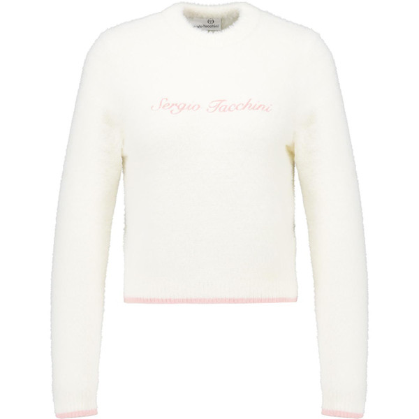 sergio tacchini womens helena logo embroidery brushed knit crew neck jumper gardenia beige
