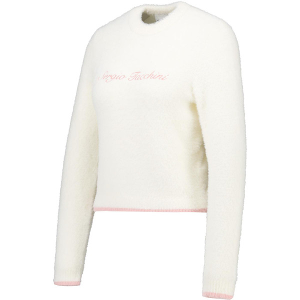 sergio tacchini womens helena logo embroidery brushed knit crew neck jumper gardenia beige