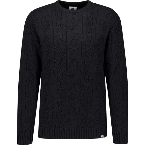 pretty green mens marylebone paisley chunky cable knit crew neck jumper black