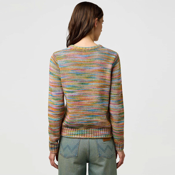 Back View - Women's Retro Rainbow Striped Knitted Sweater - Wrangler - Retro 70s Winter Knitwear