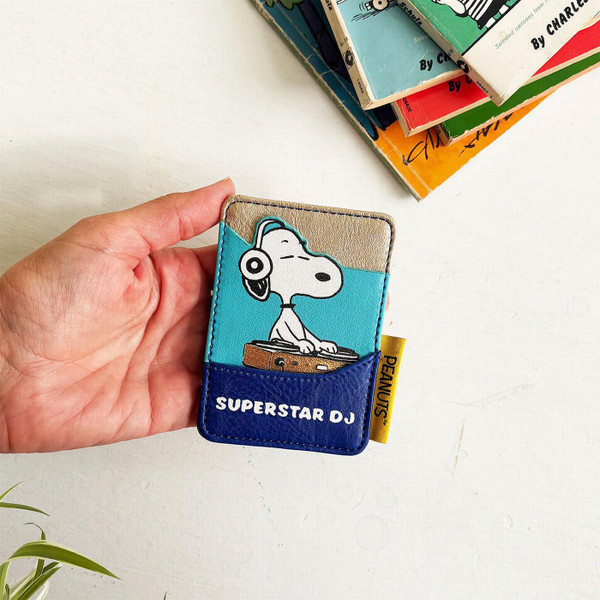 Peanuts Snoopy Superstar DJ Retro Cardholder by House of Disaster - Wallet held by model to show size