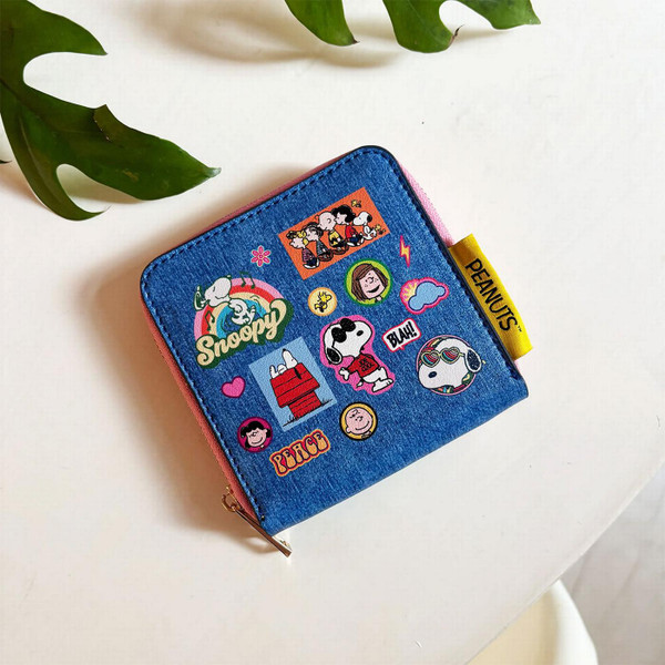 Peanuts Snoopy and Woodstock Patch Zip Purse by House of Disaster - Retro Accessories - Front View Laid On Table