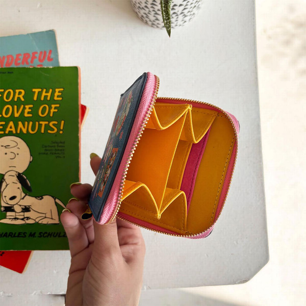 Peanuts Snoopy and Woodstock Patch Zip Purse by House of Disaster - Retro Accessories - Model Holding Purse Open