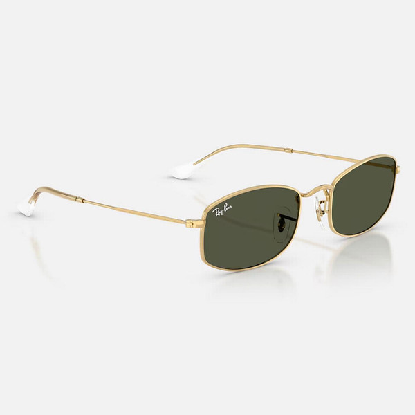 Ray-Ban RB3832 Retro 70s Irregular Frame Aviator Sunglasses in Arista Gold with Green Lens - Angled View