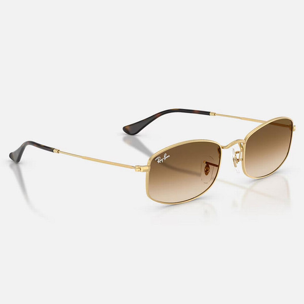 Ray-Ban RB3832 Retro 70s Irregular Frame Aviator Sunglasses in Arista Gold with Clear Gradient Brown Lens - Angled View
