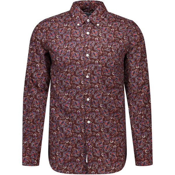 lambretta mens retro 60s paisley pattern long sleeve shirt burgundy