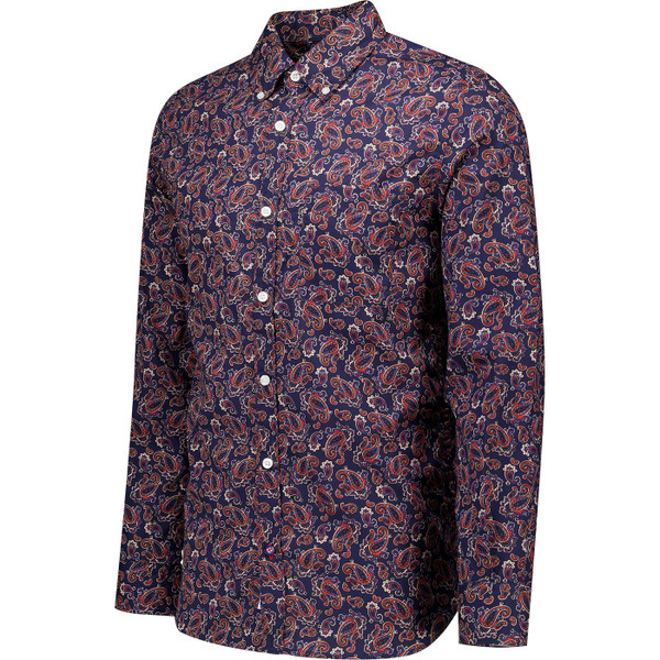 lambretta mens retro 60s paisley pattern long sleeve shirt navy
