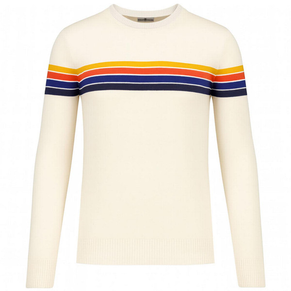 Madcap England Jarvis Retro 70s Rainbow Chest Stripe Jumper in Birch Main View
