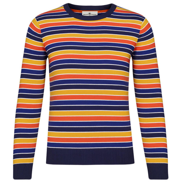 Madcap England Sundown Retro 70s Rainbow Multi Stripe Men's Jumper Main View
