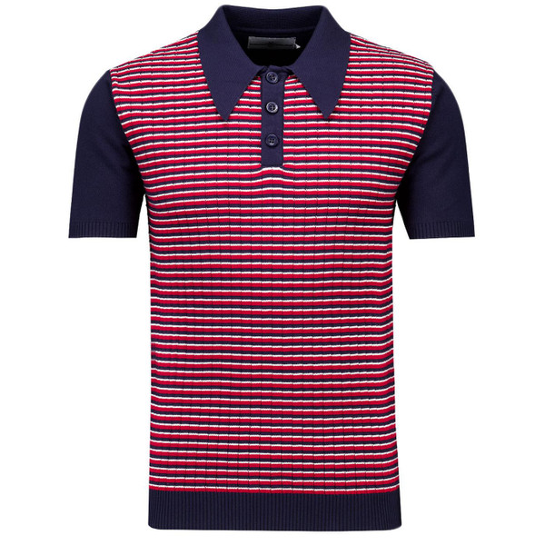 Madcap England Harlem Retro 70s Ribbed Stripe Big Collar Polo Shirt Main View