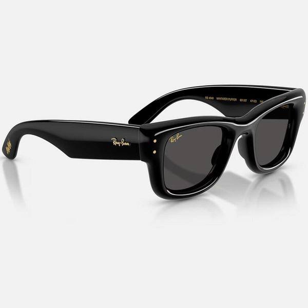 Ray-Ban ASAP Rocky Retro 80s Wayfarer Puffer Sunglasses in Polished Black with Ultra Black Lens Angled View