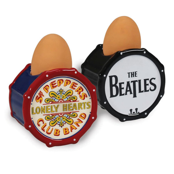 The Beatles Sgt Peppers Set of 2 Egg Cups by Half Moon Bay - Retro Homeware - View with Eggs