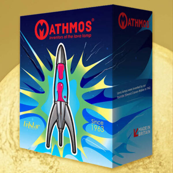 Presentation Box for Mathmos Telstar Retro Gold Rocket Lava Lamp With Blue/Yellow Lava