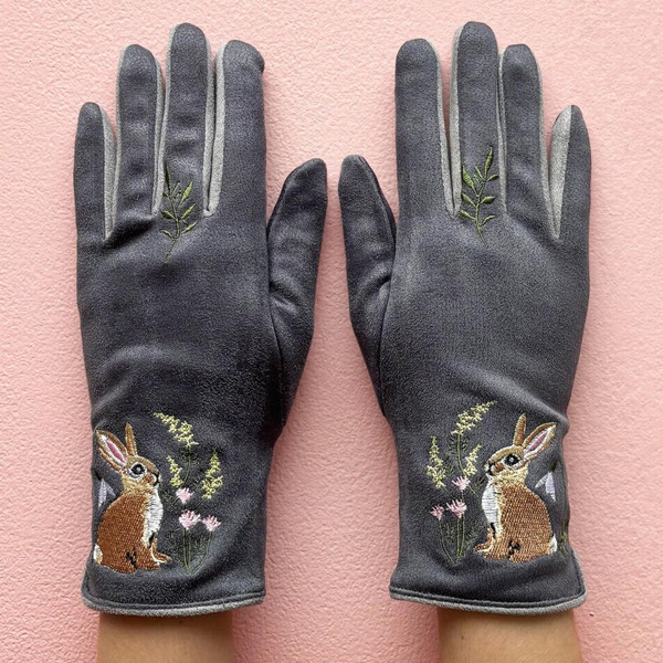 Secret Garden Embroidered Suedette Rabbit Gloves by House of Disaster Lifestyle View 3