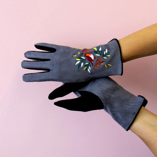 Secret Garden Embroidered Robin Fashion Gloves by House of Disaster - Retro Giftware - Lifestyle View 2