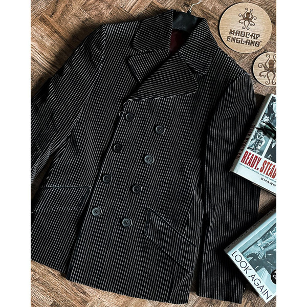 Madcap England Rare Breed Men's 1960s Mod Velvet Pinstripe Double Breasted Jacket