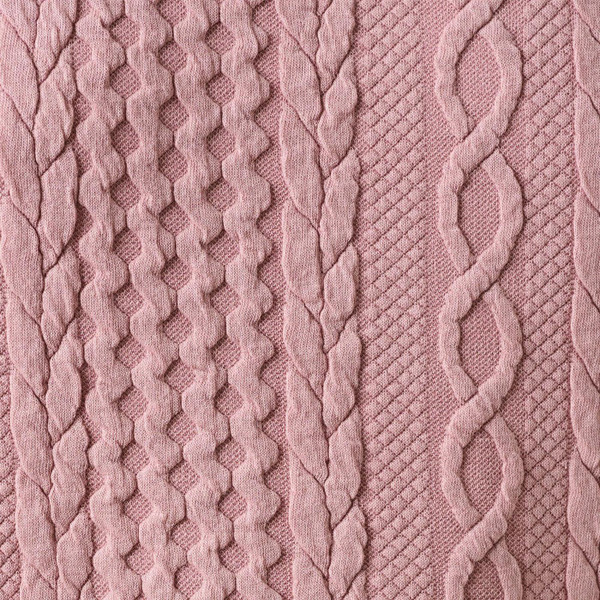 Louche Ellie Retro 70s Cable Quilt Puff Sleeved Jumper in Blush Pink - Fabric Close Up