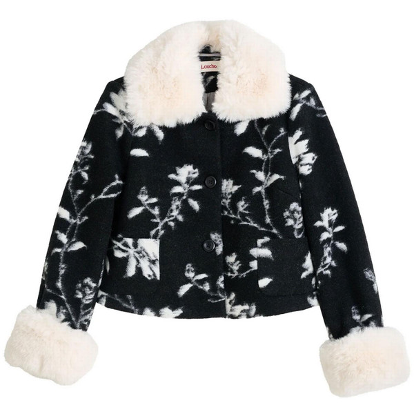 Louche Kent Power Bloom Retro 70s Floral Textured Faux Fur Collar and Cuff Jacket - Main View Flat Shot