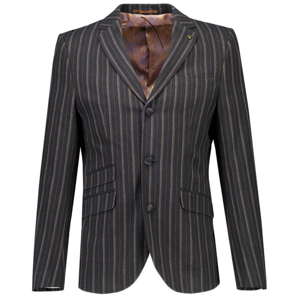 Gacicci Vintage Henley Stripe 3 Button 60s Mod Boating Blazer in Black - Main View