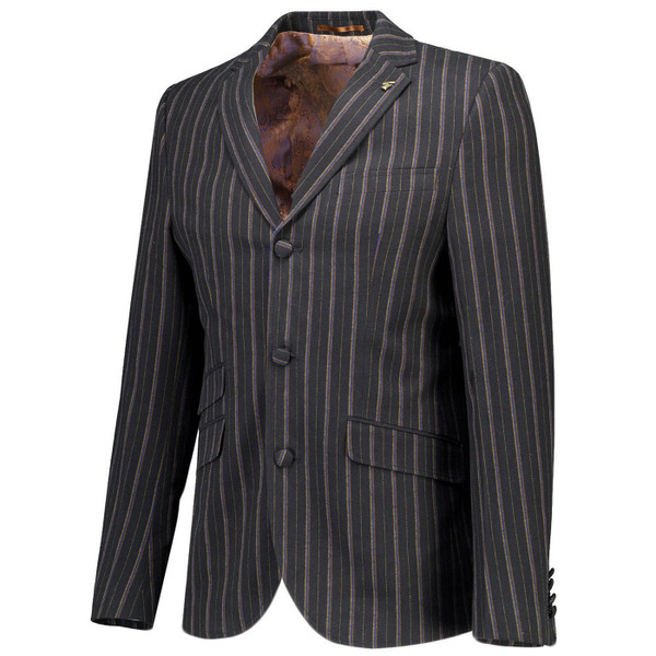 Gacicci Vintage Henley Stripe 3 Button 60s Mod Boating Blazer in Black - Side View