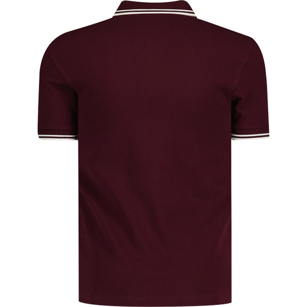 Back of Fred Perry Men's Twin Tipped Mod Polo Shirt in Oxblood Red