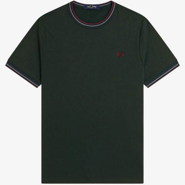 Fred Perry Twin Tipped Crew Neck T-shirt in Grassroots Green M1588 85A - Men's Retro Tee - Main View