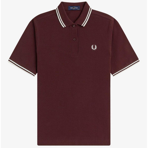 Fred Perry Women's Twin Tipped Pique Polo Shirt in Oxblood an White G3600 597 Main View