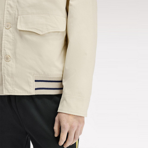 Fred Perry Men's Retro Sports Umpire Bomber Jacket in Oatmeal Made from Cotton Twill J2318 691 Close Up on Hem and Cuff