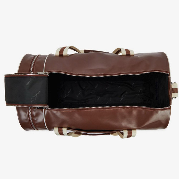Fred Perry Classic Retro Sports Barrel Bag in Tan and Ecru  L7255 J89 - View From Above
