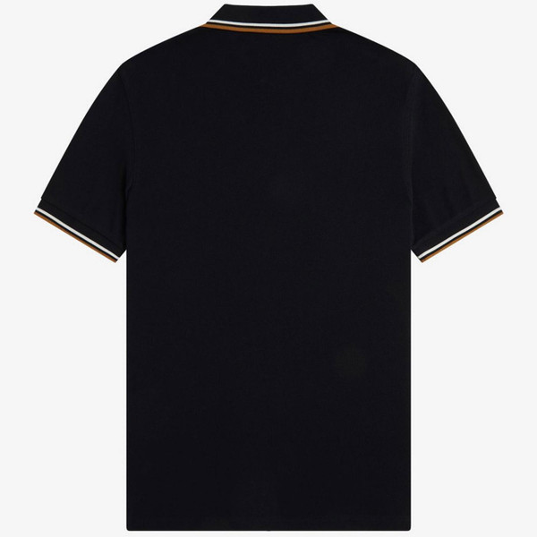 Fred Perry Twin Tipped Polo Shirt in Black, Ecru and Dark Caramel M3600 P69 - Back View