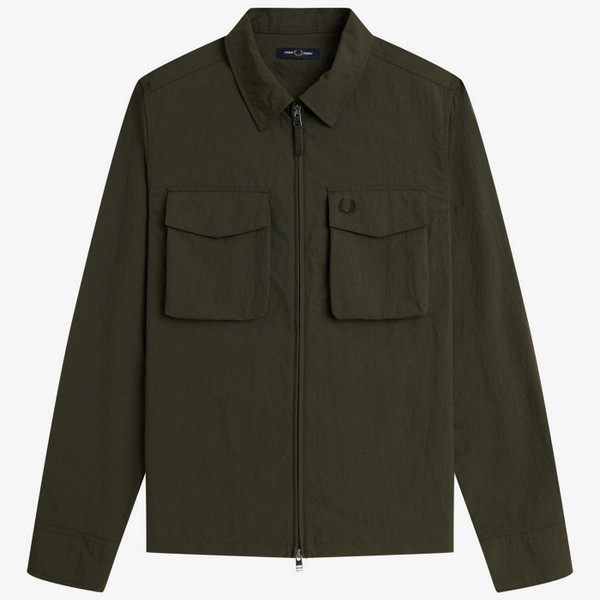 Fred Perry Ripstop Pocket Zip Through Overshirt in Hunting Green M2402 408 - Main View