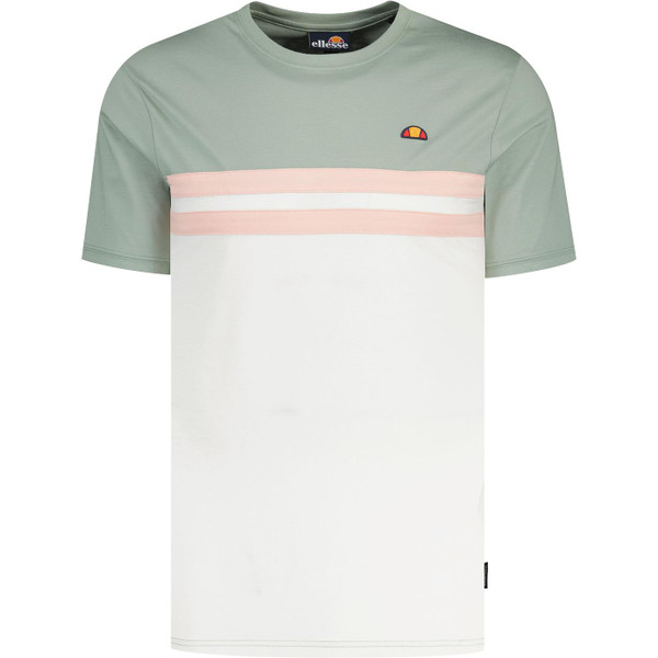 ellesse mens atrei chest stripes colour block crew neck tshirt green off white